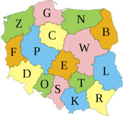 Карта автомобильных знаков Польши